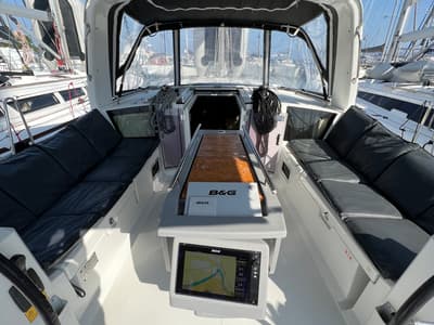 Cockpit of Ocyrhoe, a Beneteau Oceanis 41.1 sailboat at Municipal Unit of Rhodes, Greece