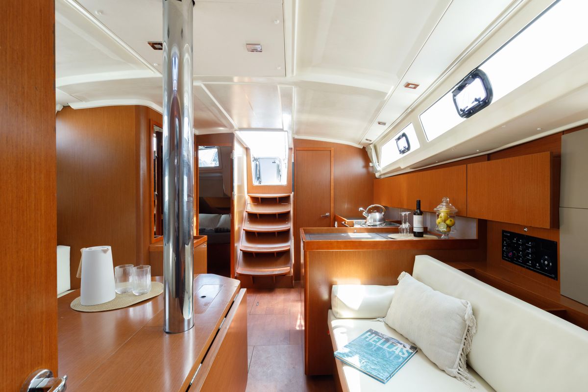 Salon of Ocyrhoe, a Beneteau Oceanis 41.1 sailboat at Municipal Unit of Rhodes, Greece