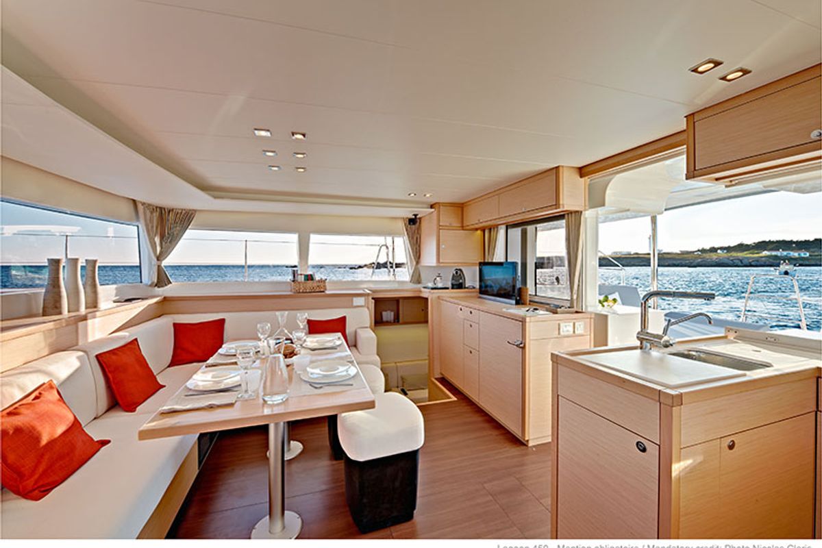 Salon of Solva, a Lagoon 450 catamaran at Kontokali, Greece