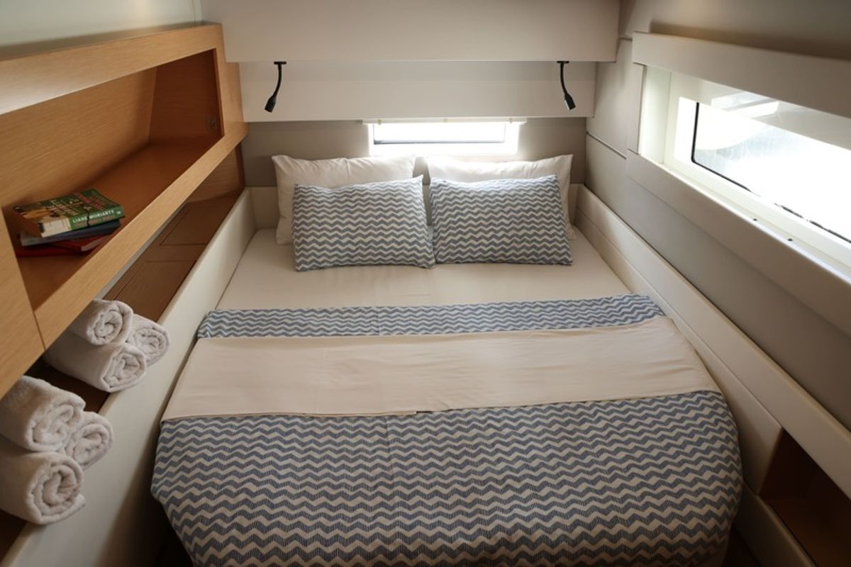 Cabin on Aureliano, a Nautitech 46 Fly catamaran at Athens, Greece