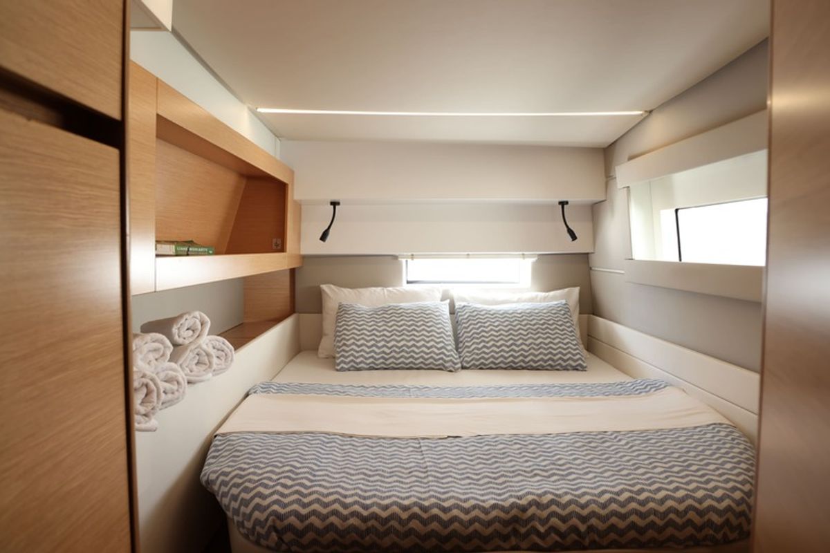 Cabin on Aureliano, a Nautitech 46 Fly catamaran at Athens, Greece