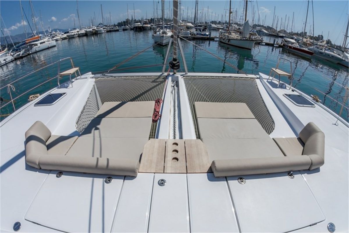 Deck of Aureliano, a Nautitech 46 Fly catamaran at Athens, Greece
