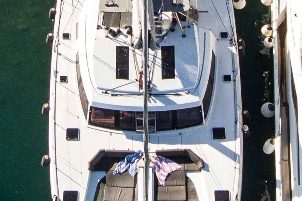 Deck of Aureliano, a Nautitech 46 Fly catamaran at Athens, Greece