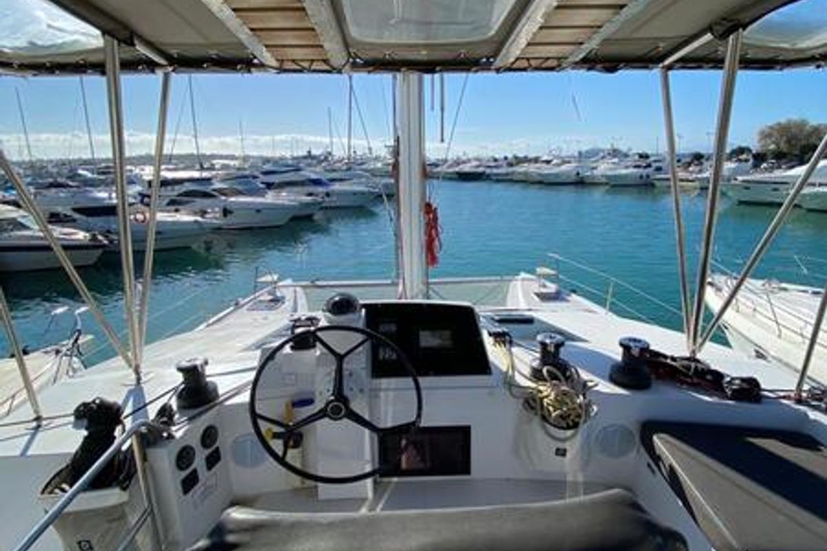 Cockpit of Aureliano, a Nautitech 46 Fly catamaran at Athens, Greece
