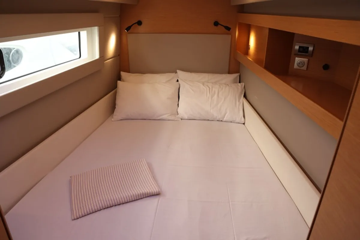 Cabin on Aureliano, a Nautitech 46 Fly catamaran at Athens, Greece