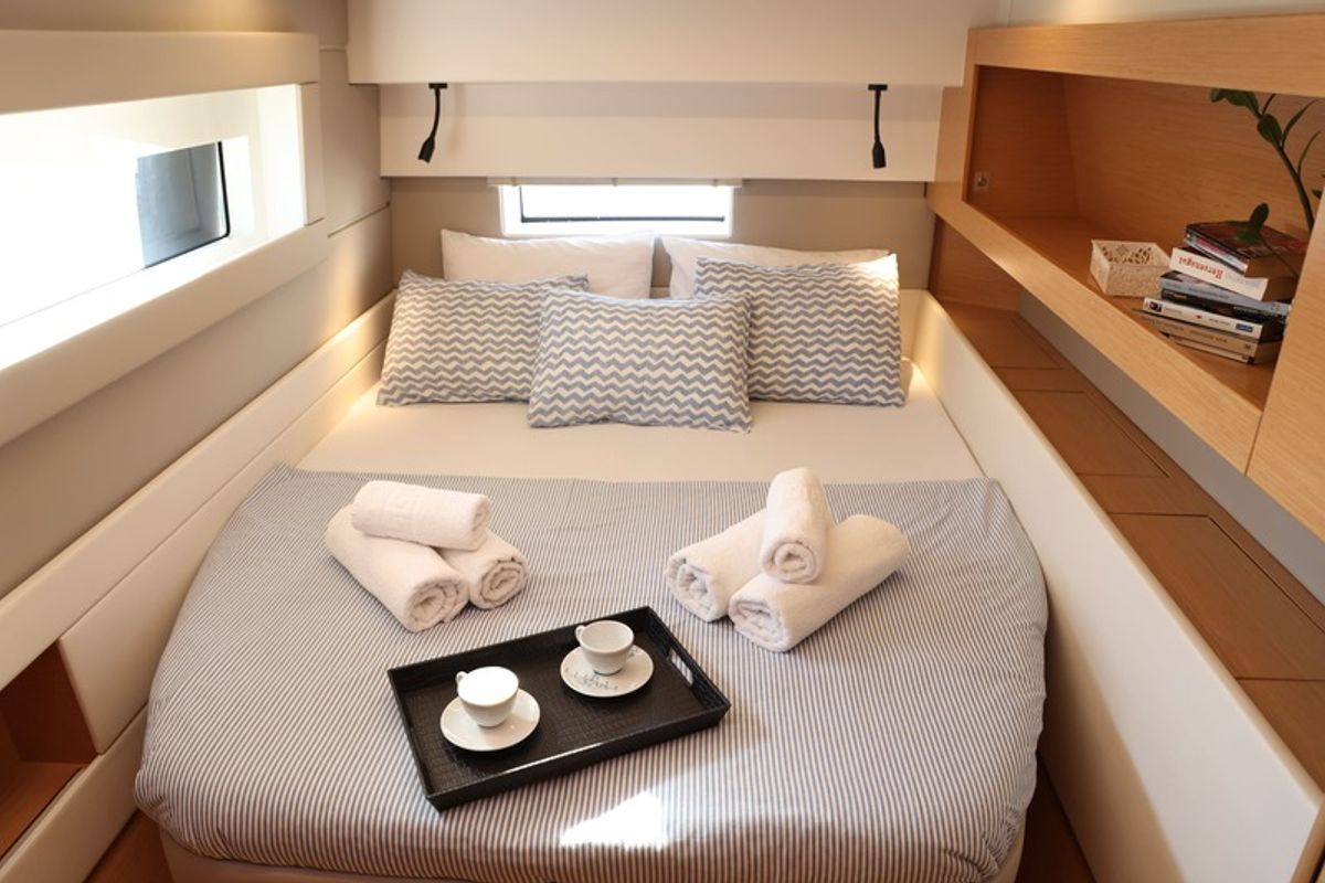 Cabin on Aureliano, a Nautitech 46 Fly catamaran at Athens, Greece
