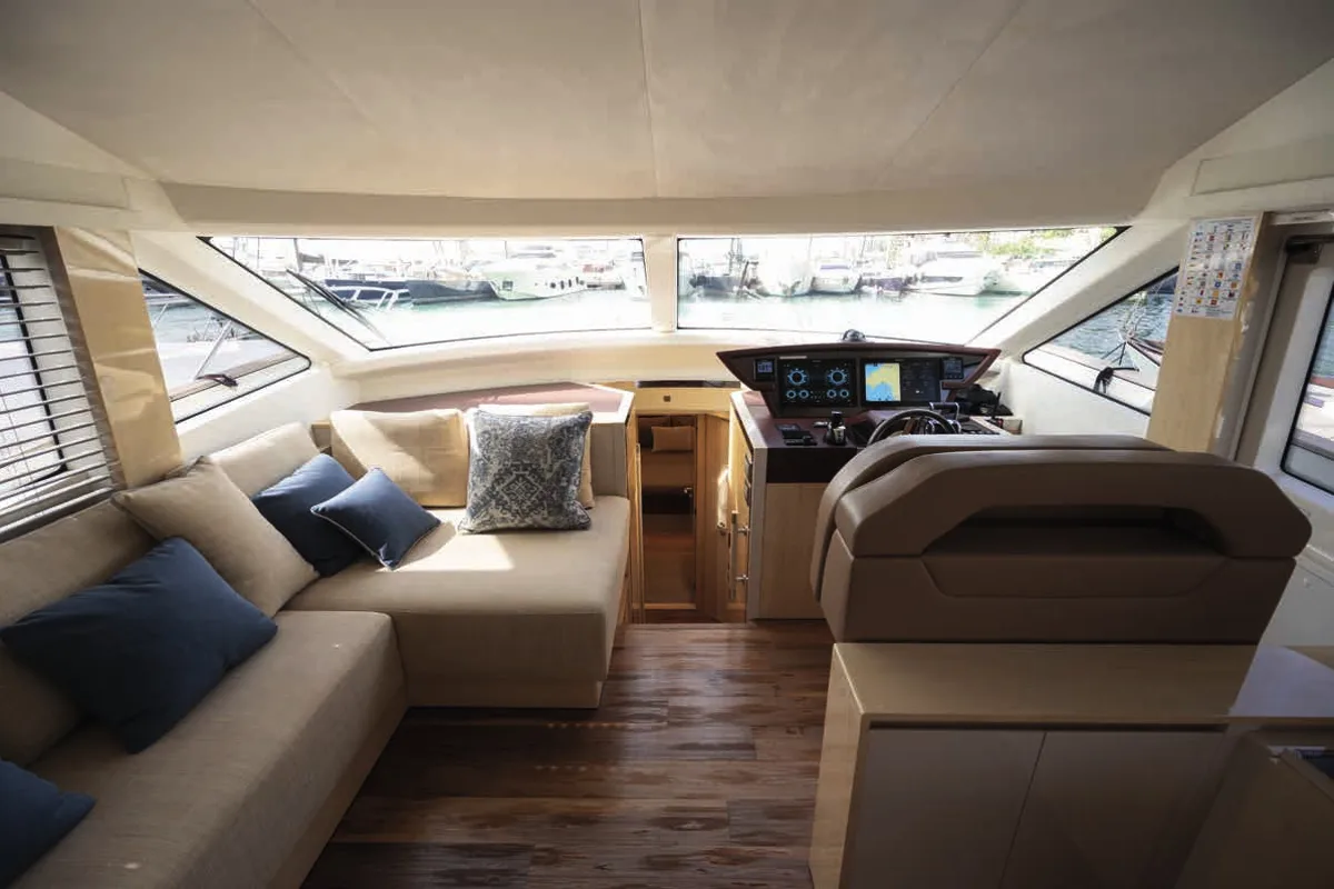 Cockpit of Five weeks, a Beneteau Monte Carlo 66 yacht at Castellammare di Stabia, Italy