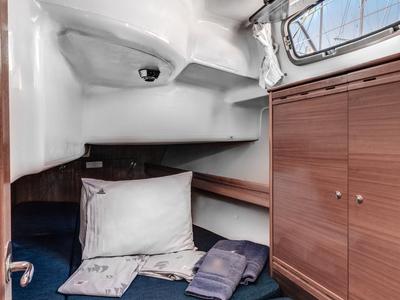 Cabin on Hespera, a Bavaria 37 Cruiser sailboat at Kontokali, Greece