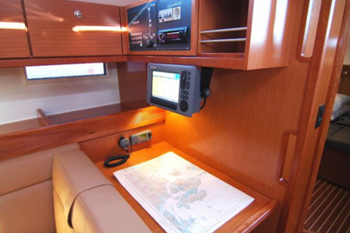 Cockpit of Hydra, a Bavaria Cruiser 45 sailboat at Olbia, Italy
