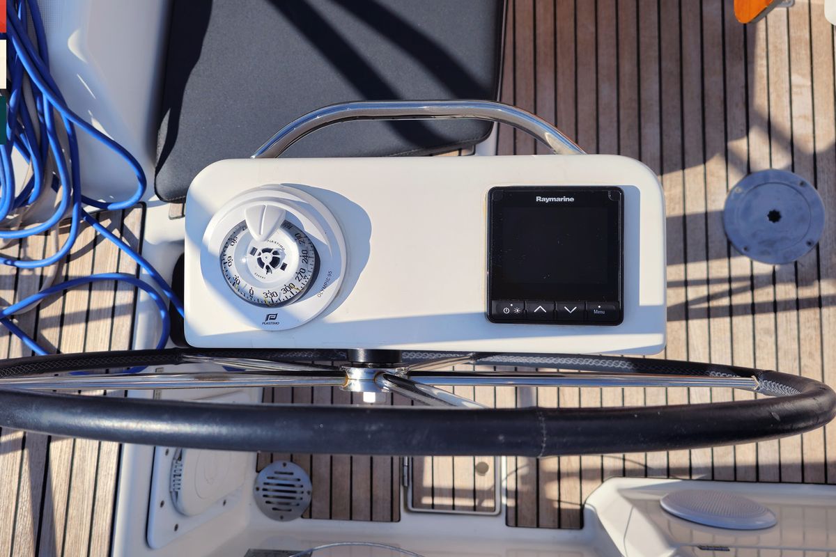Cockpit of Lola, a Dufour 360 GL sailboat at Općina Rogoznica, Croatia
