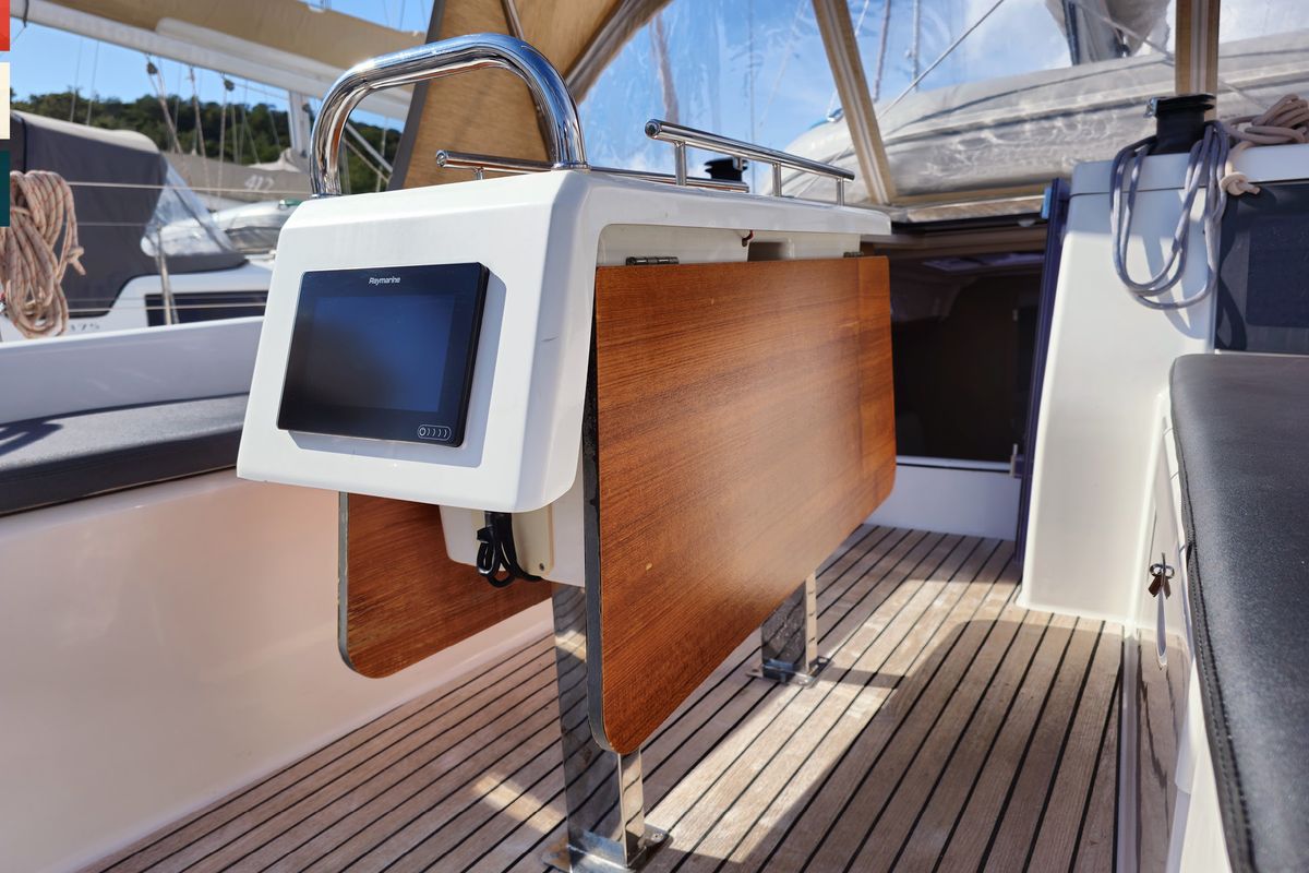 Deck of Lola, a Dufour 360 GL sailboat at Općina Rogoznica, Croatia