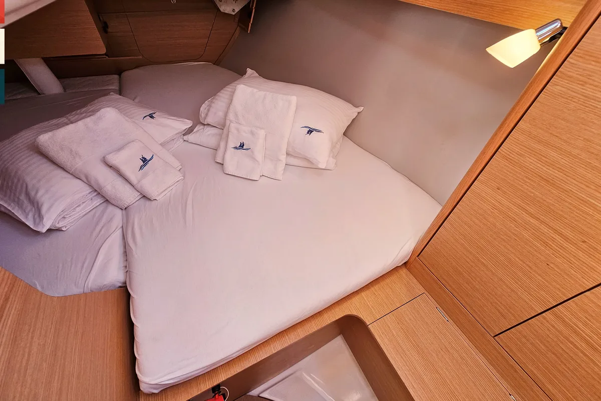 Cabin on Lola, a Dufour 360 GL sailboat at Općina Rogoznica, Croatia
