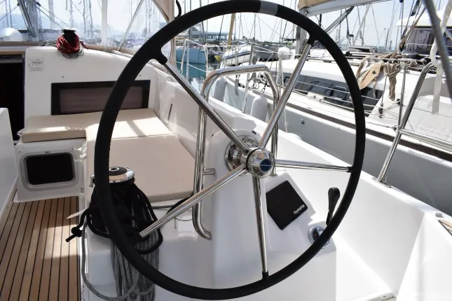 Cockpit of PROUD MARY, a Jeanneau Sun Odyssey 440 sailboat at Općina Sukošan, Croatia