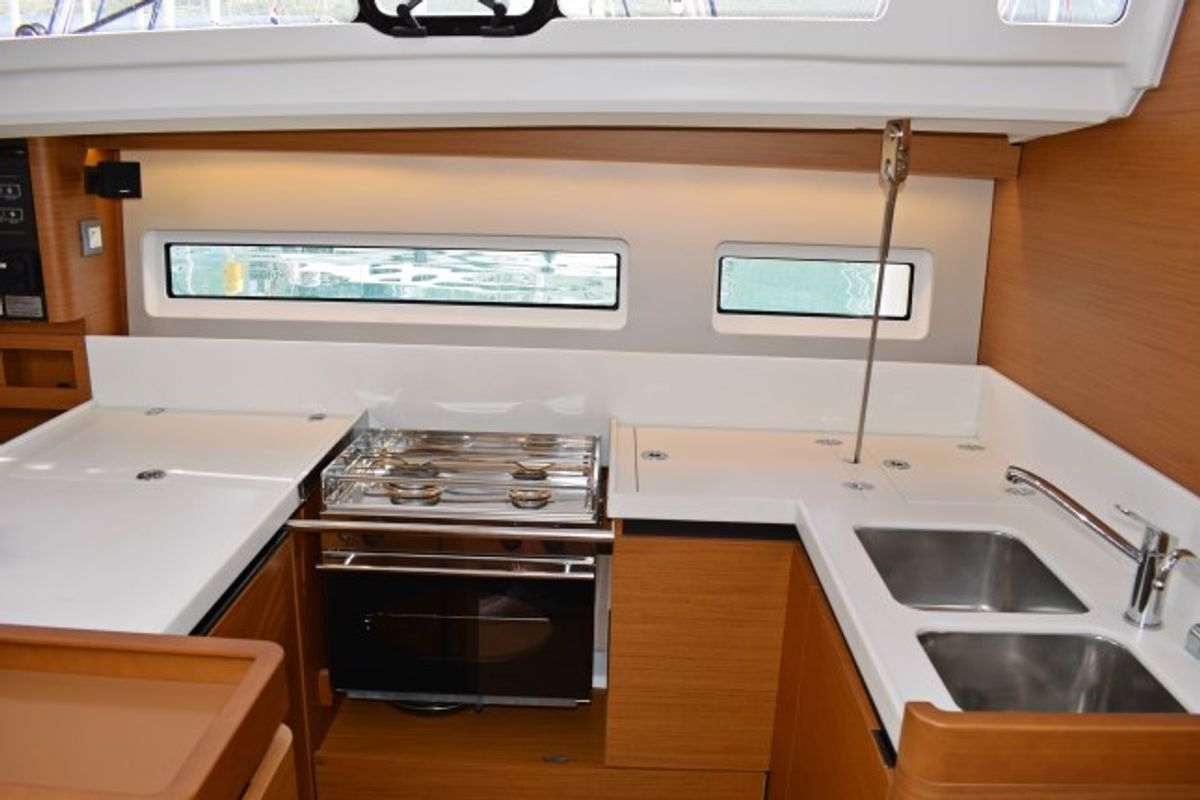 Galley of PROUD MARY, a Jeanneau Sun Odyssey 440 sailboat at Općina Sukošan, Croatia