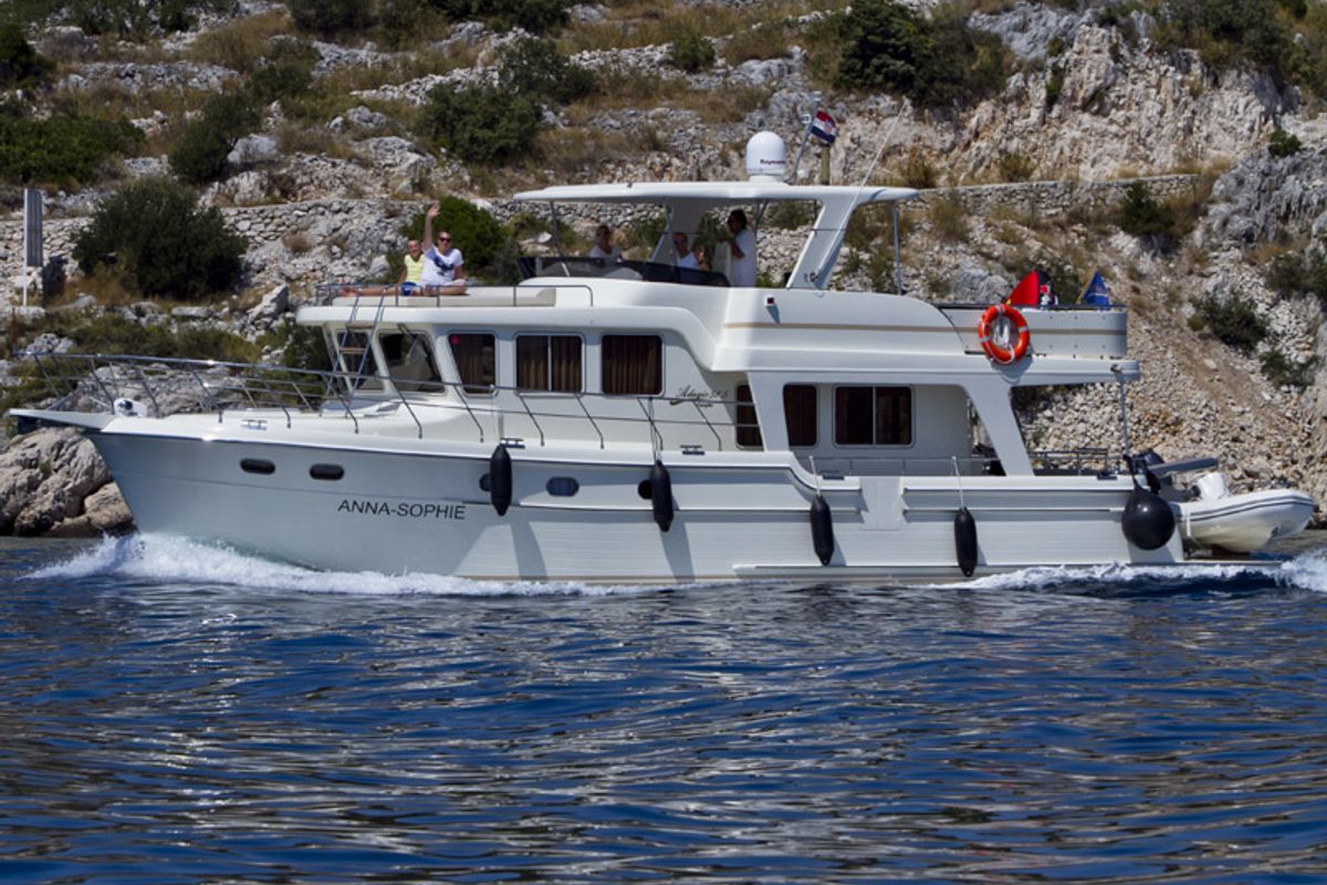 Exterior view of Anna Sophie, a Adagio Yachts Adagio Europa 51.5 motorboat at Primošten, Croatia