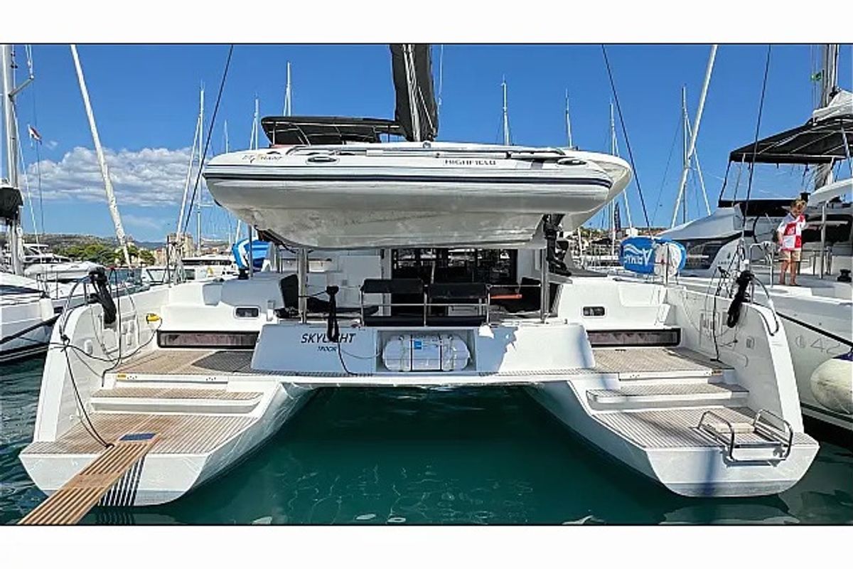 Exterior view of Skylight, a Lagoon 42 catamaran at Grad Trogir, Croatia