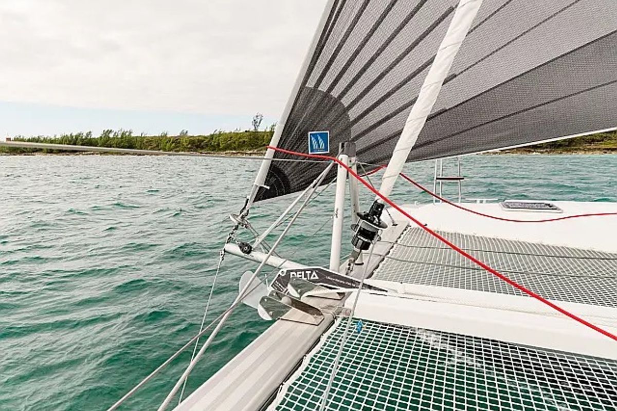 Exterior view of Skylight, a Lagoon 42 catamaran at Grad Trogir, Croatia