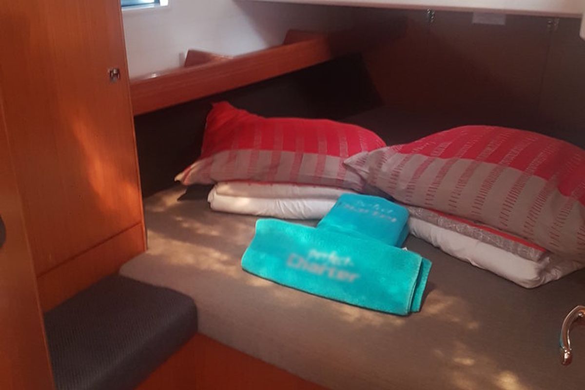 Cabin on Diana, a Bavaria Cruiser 46 sailboat at Punat, Croatia