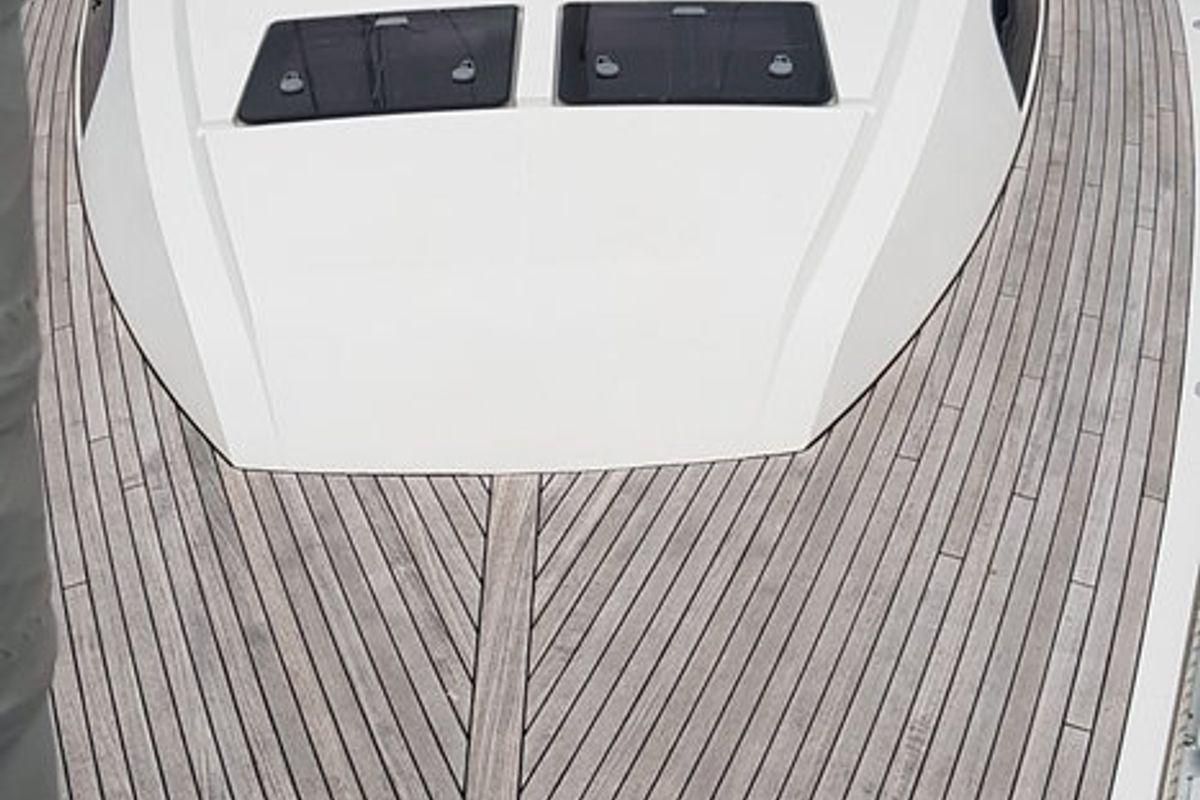 Deck of Diana, a Bavaria Cruiser 46 sailboat at Punat, Croatia
