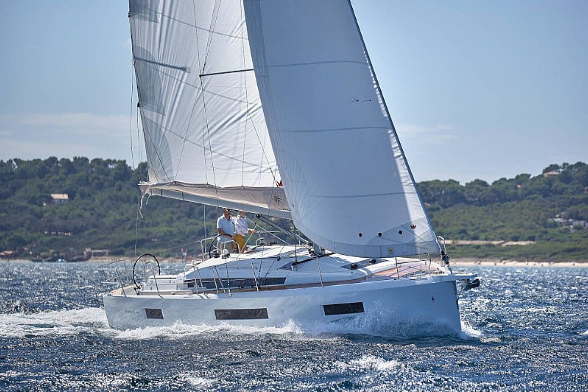 Exterior view of Navillera, a Jeanneau Sun Odyssey 440 sailboat at Skiathos, Greece