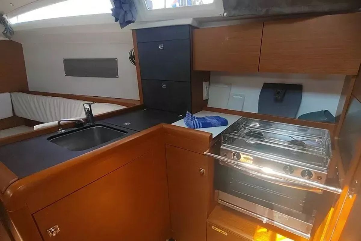 Galley of Reina De Oros, a Jeanneau Sun Odyssey 349 sailboat at Grad Pula, Croatia
