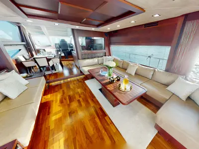 Bella 780, a Galeon Galeon 780 yacht at Dubai Harbour, United Arab Emirates