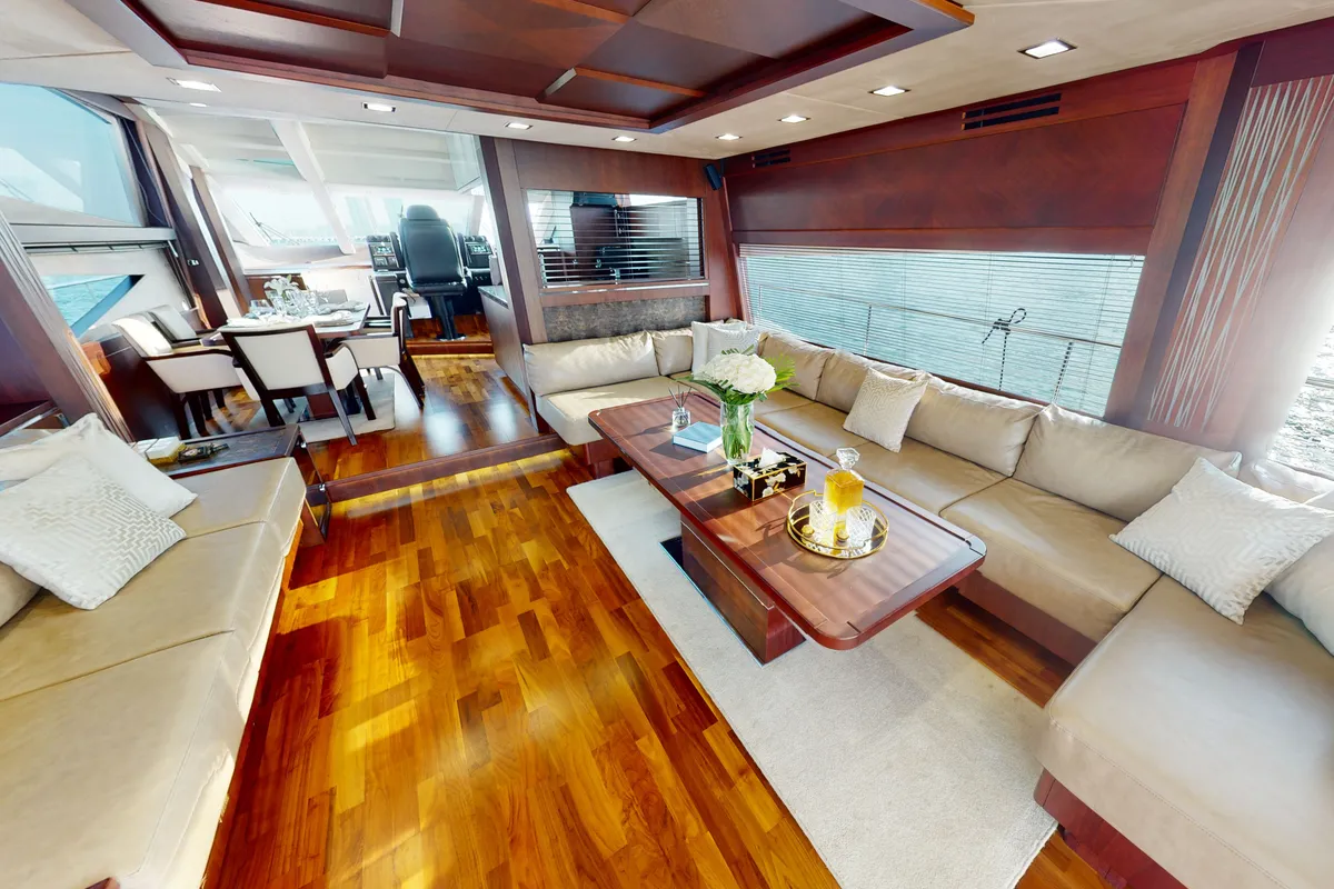 Bella 780, a Galeon Galeon 780 yacht at Dubai Harbour, United Arab Emirates