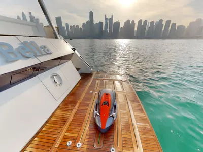 Bella 780, a Galeon Galeon 780 yacht at Dubai Harbour, United Arab Emirates