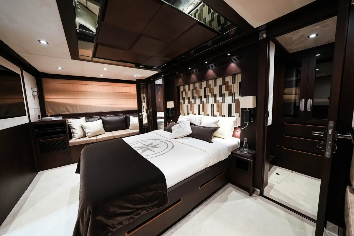 Bella 780, a Galeon Galeon 780 yacht at Dubai Harbour, United Arab Emirates