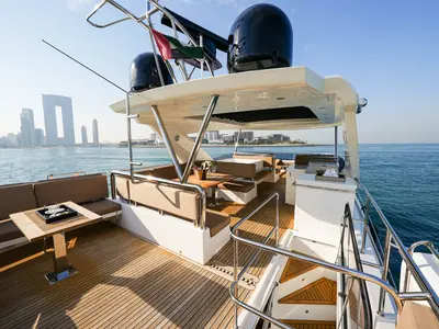 Bella 780, a Galeon Galeon 780 yacht at Dubai Harbour, United Arab Emirates