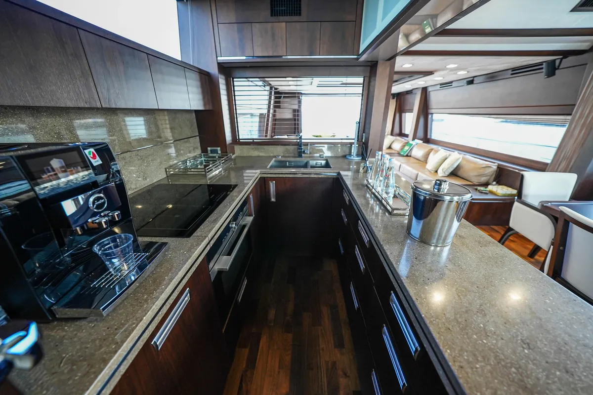 Bella 780, a Galeon Galeon 780 yacht at Dubai Harbour, United Arab Emirates