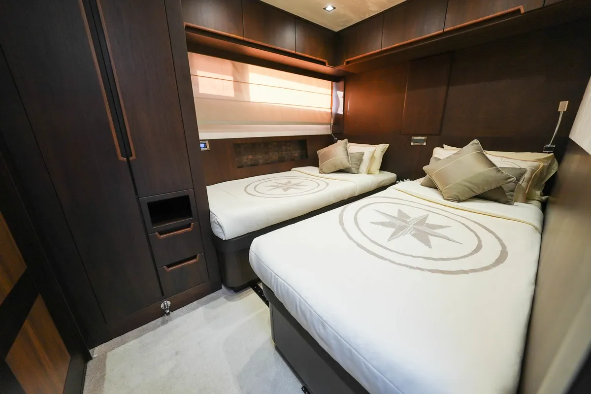 Bella 780, a Galeon Galeon 780 yacht at Dubai Harbour, United Arab Emirates