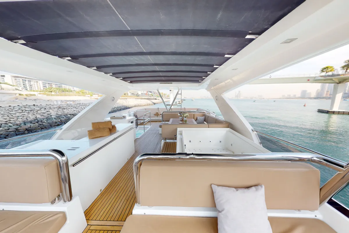 Bella 780, a Galeon Galeon 780 yacht at Dubai Harbour, United Arab Emirates