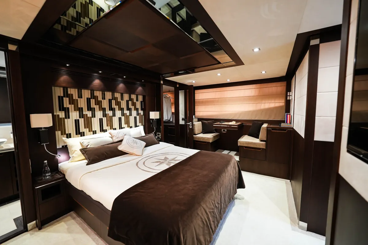 Bella 780, a Galeon Galeon 780 yacht at Dubai Harbour, United Arab Emirates