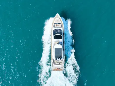 Bella 780, a Galeon Galeon 780 yacht at Dubai Harbour, United Arab Emirates