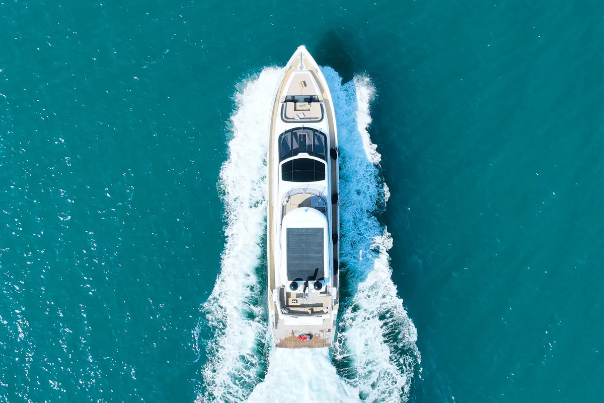 Bella 780, a Galeon Galeon 780 yacht at Dubai Harbour, United Arab Emirates