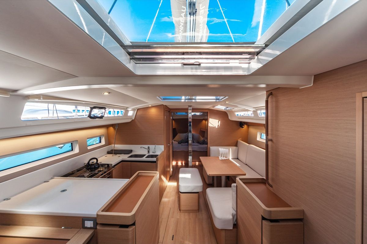 Salon of Nantes, a Jeanneau Sun Odyssey 440 sailboat at Capo d'Orlando, Italy