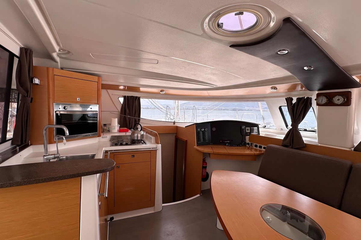 Salon of Mirada, a Fountaine Pajot Lipari 41 catamaran at Fethiye, Turkey