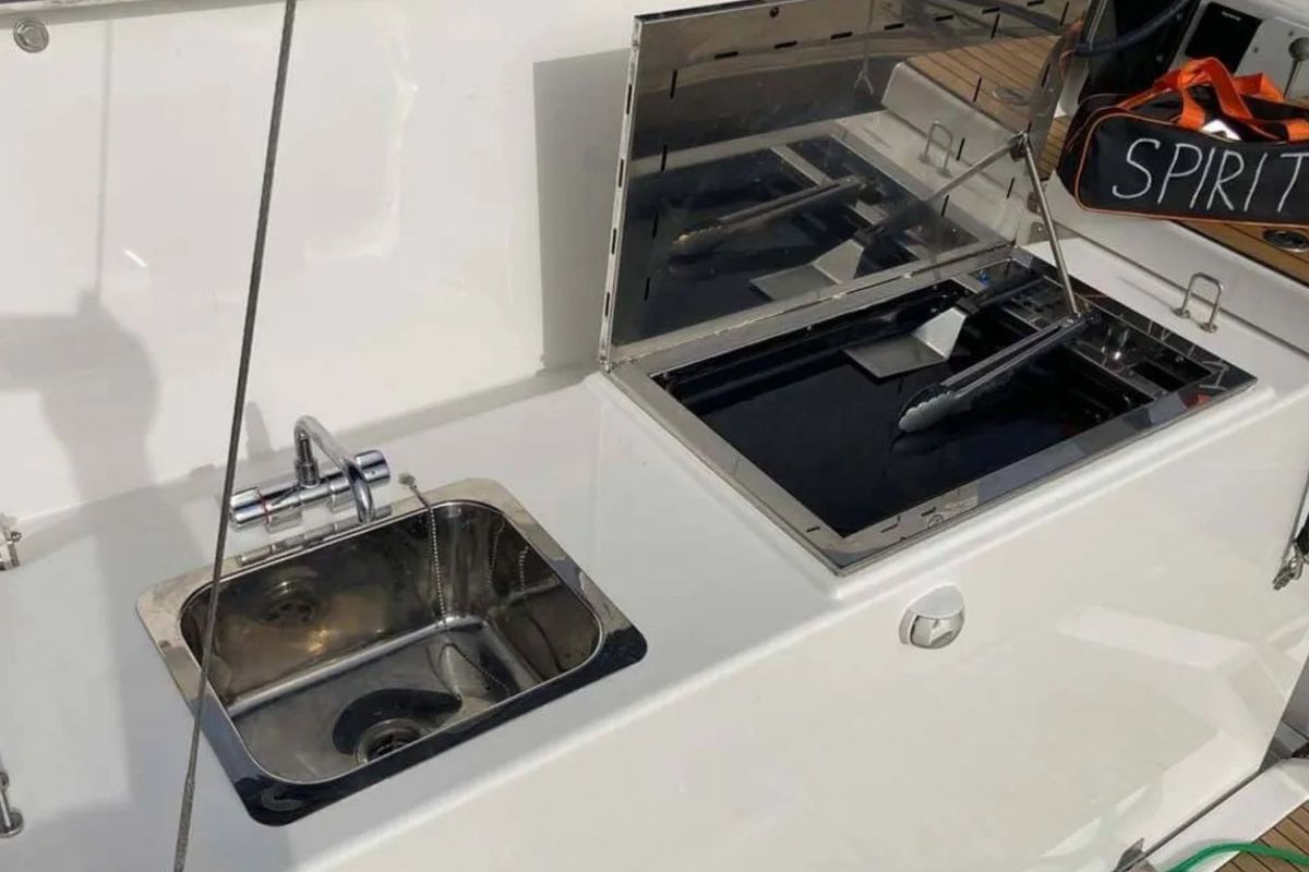 Deck of M'Arricrio, a Dufour 470 sailboat at Palermo, Italy