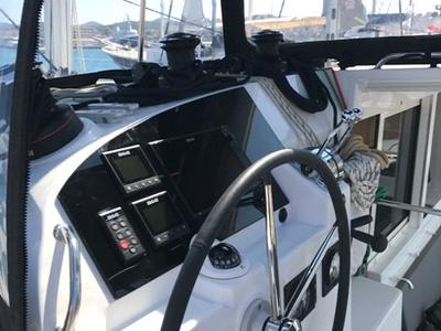 Cockpit of Tulip, a Lagoon 400 S2 catamaran at Lavreotiki Municipal Unit, Greece
