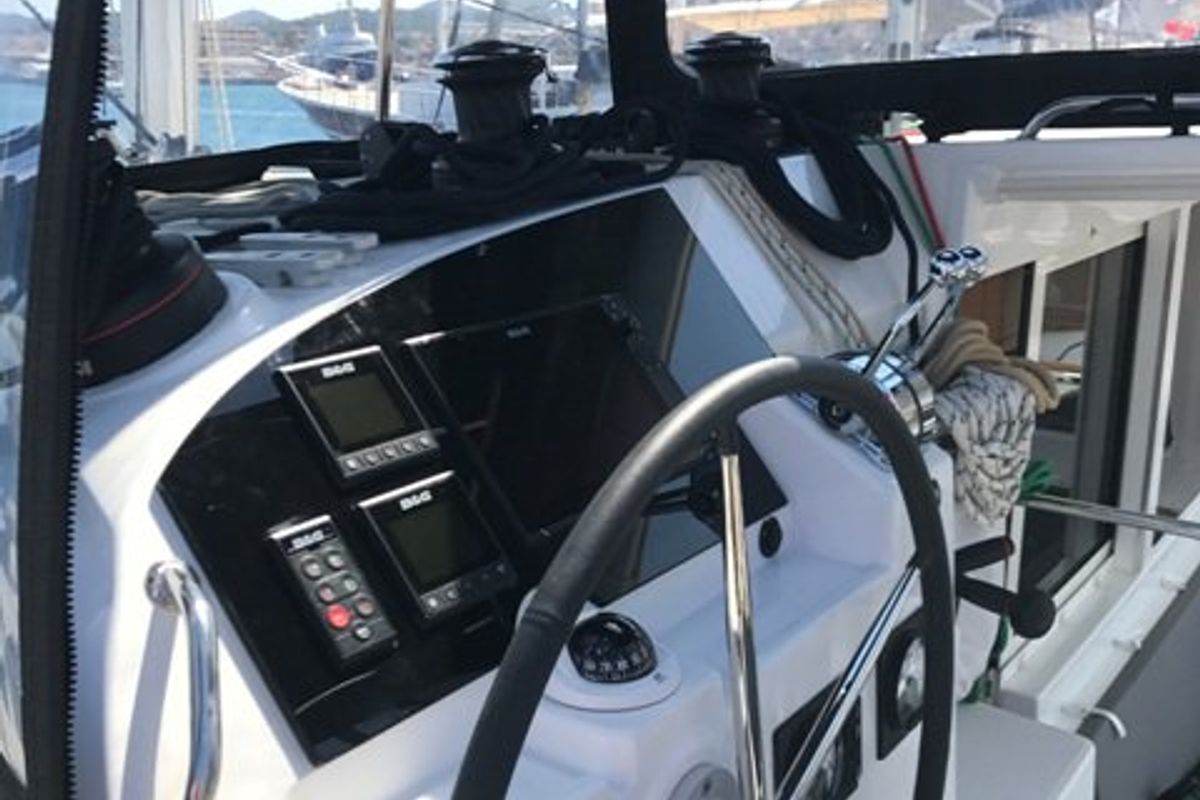 Cockpit of Tulip, a Lagoon 400 S2 catamaran at Lavreotiki Municipal Unit, Greece