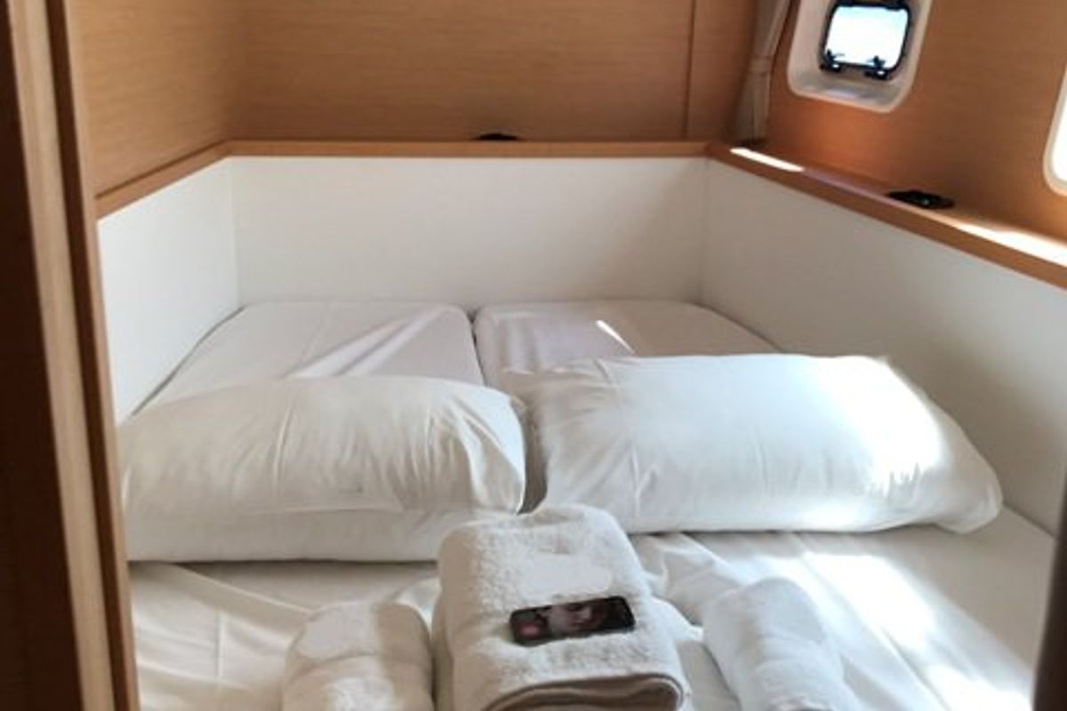 Cabin on Tulip, a Lagoon 400 S2 catamaran at Lavreotiki Municipal Unit, Greece