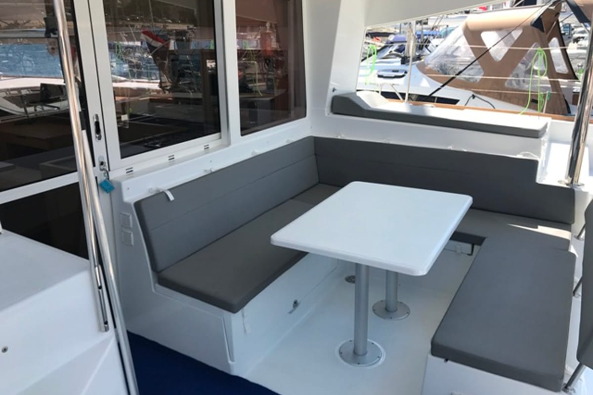 Deck of Tulip, a Lagoon 400 S2 catamaran at Lavreotiki Municipal Unit, Greece