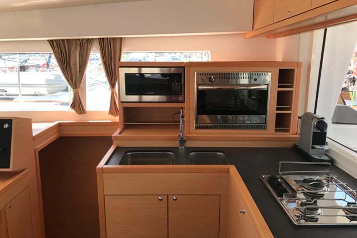 Galley of Tulip, a Lagoon 400 S2 catamaran at Lavreotiki Municipal Unit, Greece