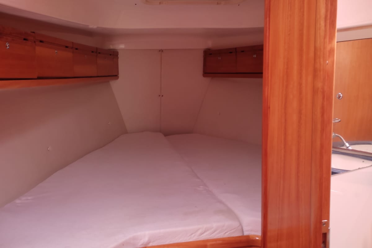 Cabin on Paula, a Bavaria 37 Cruiser sailboat at Kontokali, Greece