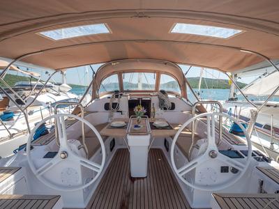 Cockpit of Vera, a Elan Impression 45 sailboat at Split, Croatia