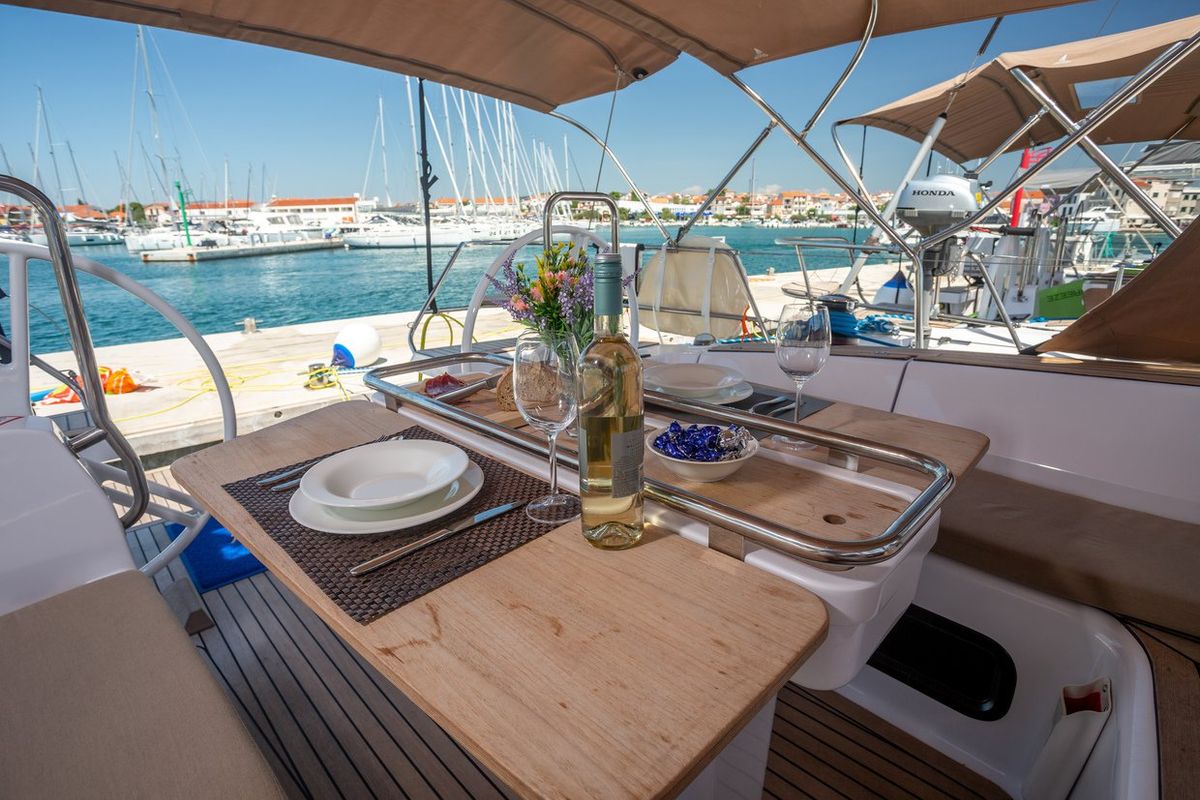 Deck of Vera, a Elan Impression 45 sailboat at Split, Croatia