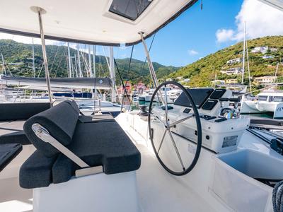 Cockpit of Moondance, a Lagoon 51 OW catamaran at Road Town, British Virgin Islands