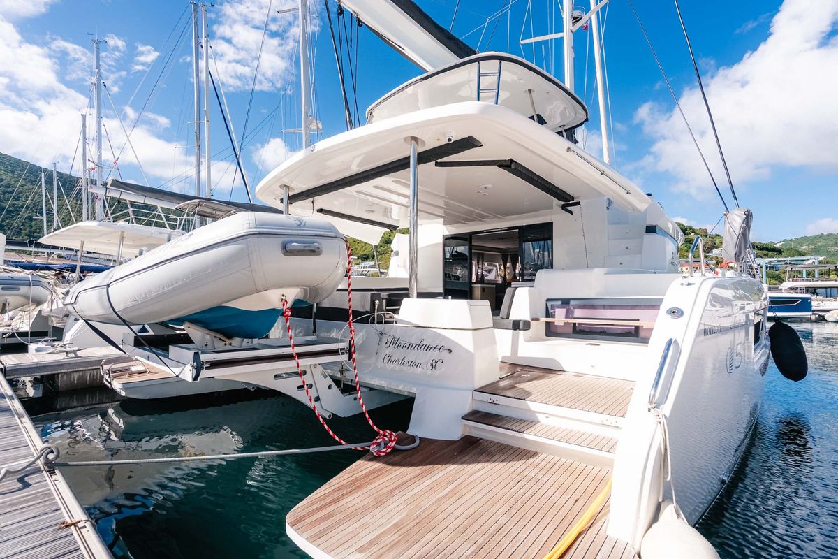 Exterior view of Moondance, a Lagoon 51 OW catamaran at Road Town, British Virgin Islands
