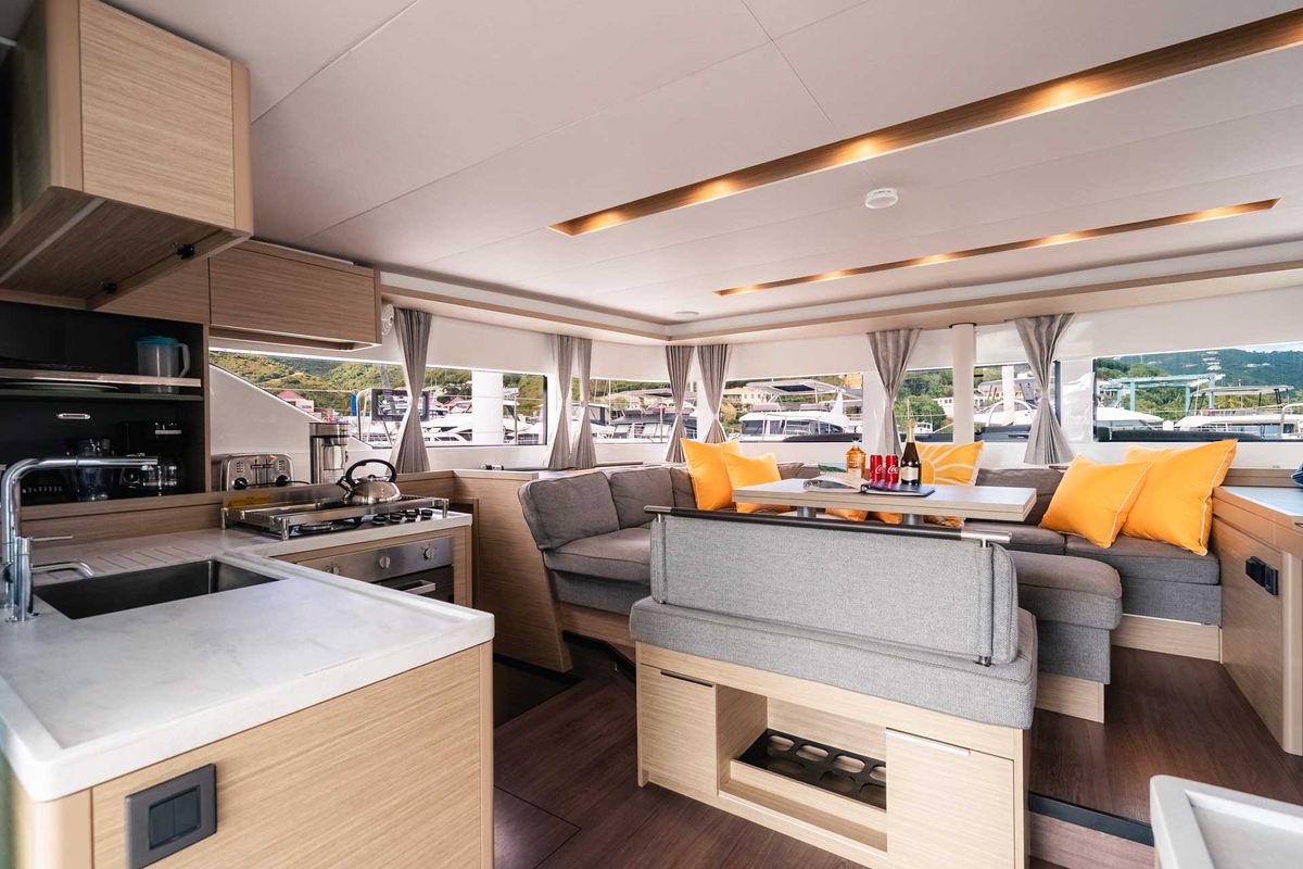Salon of Moondance, a Lagoon 51 OW catamaran at Road Town, British Virgin Islands
